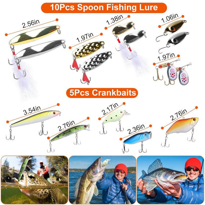 101-Pieces: Fishing Lure Kit Soft Plastic Fishing Baits Set with Soft Worms Crankbaits Box