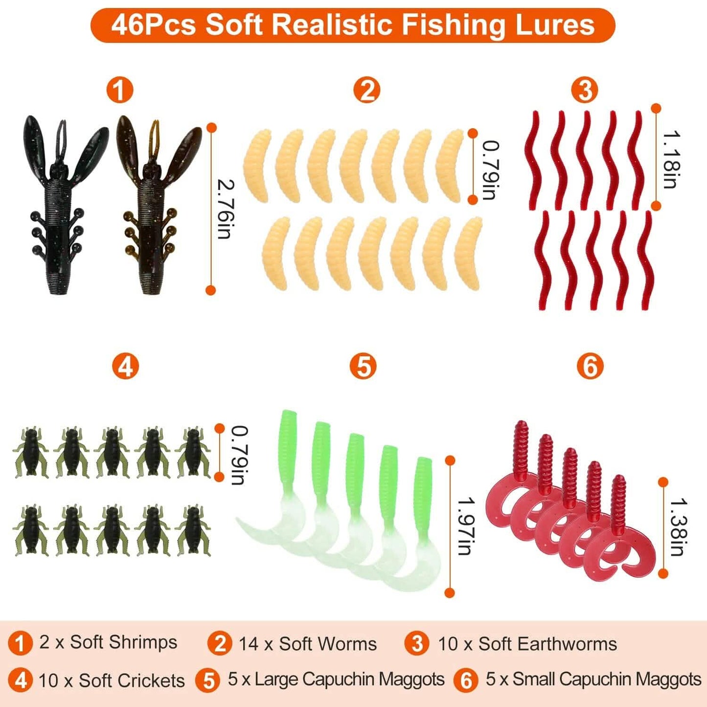 101-Pieces: Fishing Lure Kit Soft Plastic Fishing Baits Set with Soft Worms Crankbaits Box