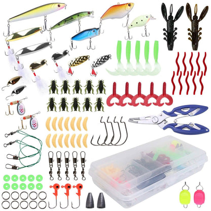 101-Pieces: Fishing Lure Kit Soft Plastic Fishing Baits Set with Soft Worms Crankbaits Box