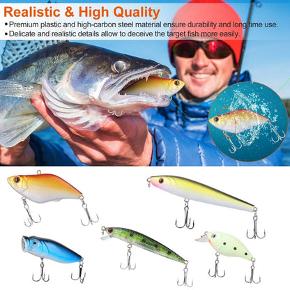 101-Pieces: Fishing Lure Kit Soft Plastic Fishing Baits Set with Soft Worms Crankbaits Box