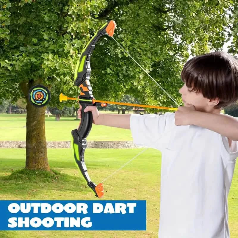 LED Bow & Arrow Toy Set for Kids Light-Up Archery Play Kit with Suction Cup Arrows (Blue/Green)