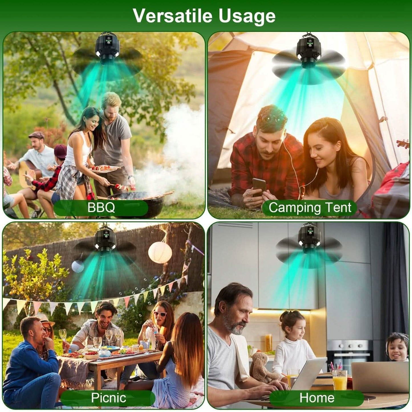 10400mAh USB Battery Powered Hanging Tent Lantern Fan Power Bank