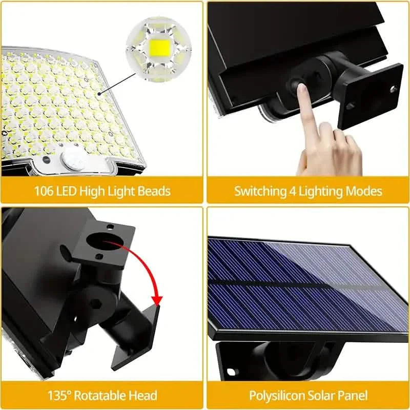 106LED Super Bright Motion Sensor Solar Power LED Garden Wall Light