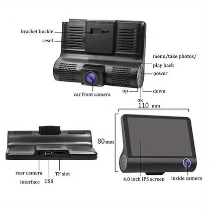 1080P 3-Camera Recorder Dash Cam with Night Vision