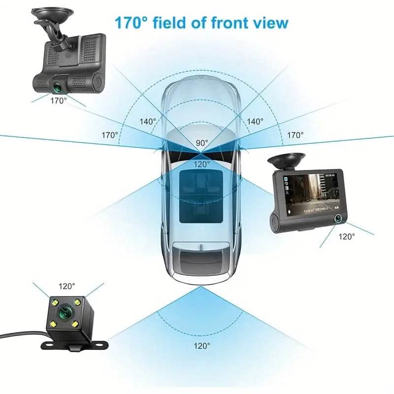 1080P 3-Camera Recorder Dash Cam with Night Vision