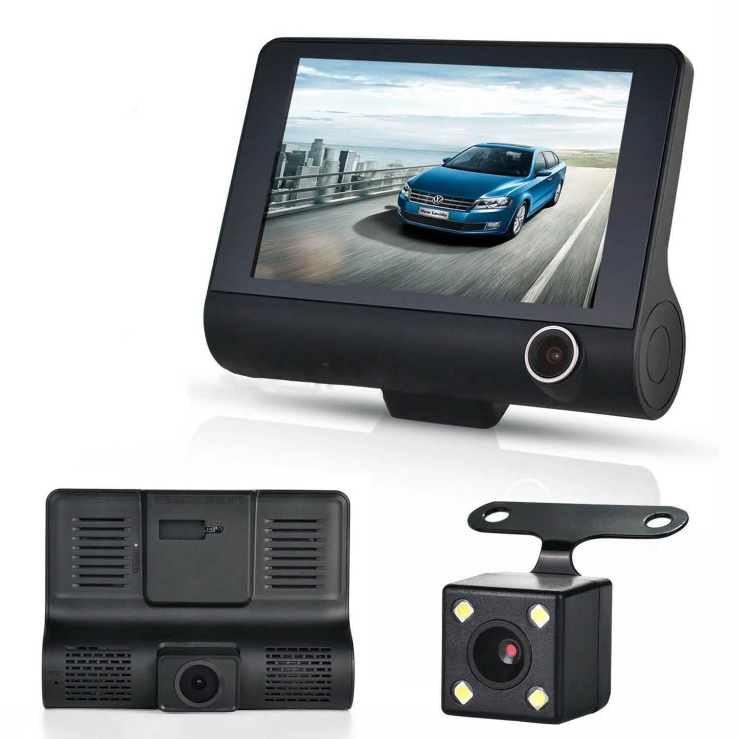 1080P 4" Dual Lens HD Car DVR Rearview Video Dash Cam Recorder Camera G-sensor