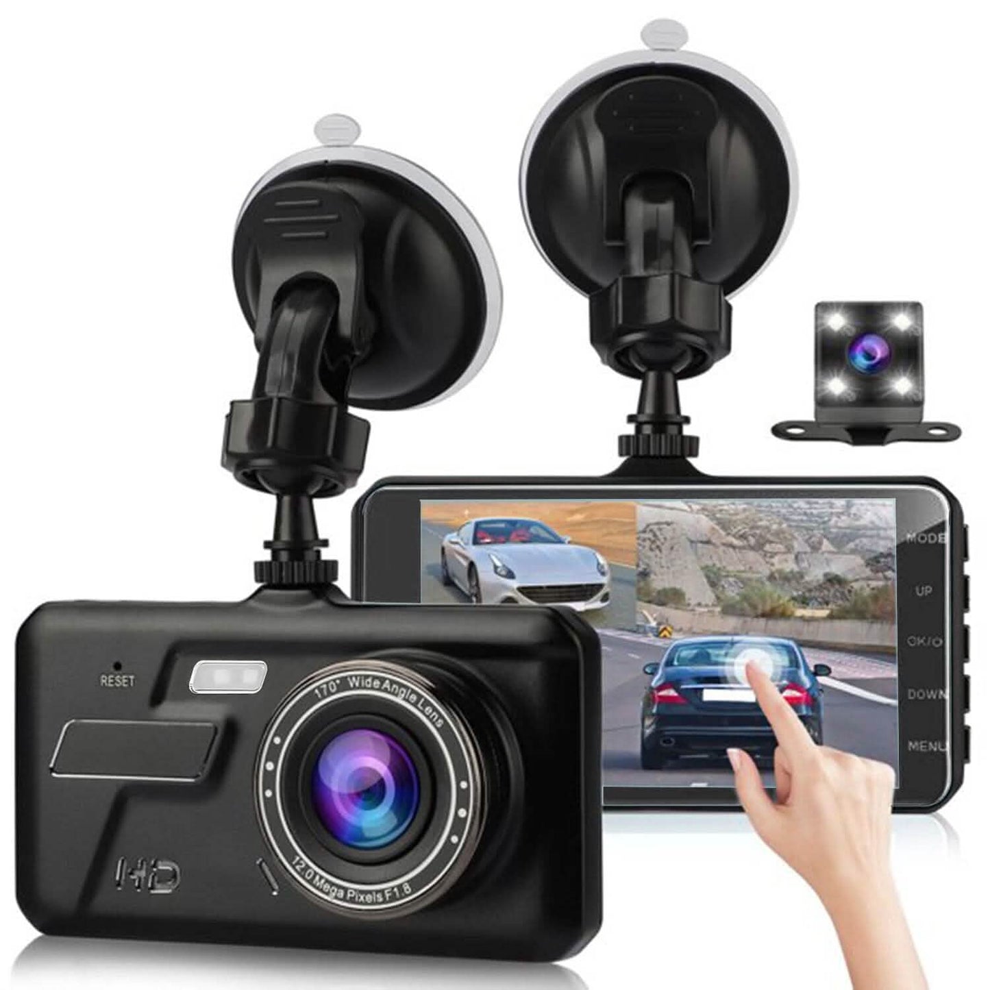 1080P 4-Inch Touch Screen Dual Dash Cam