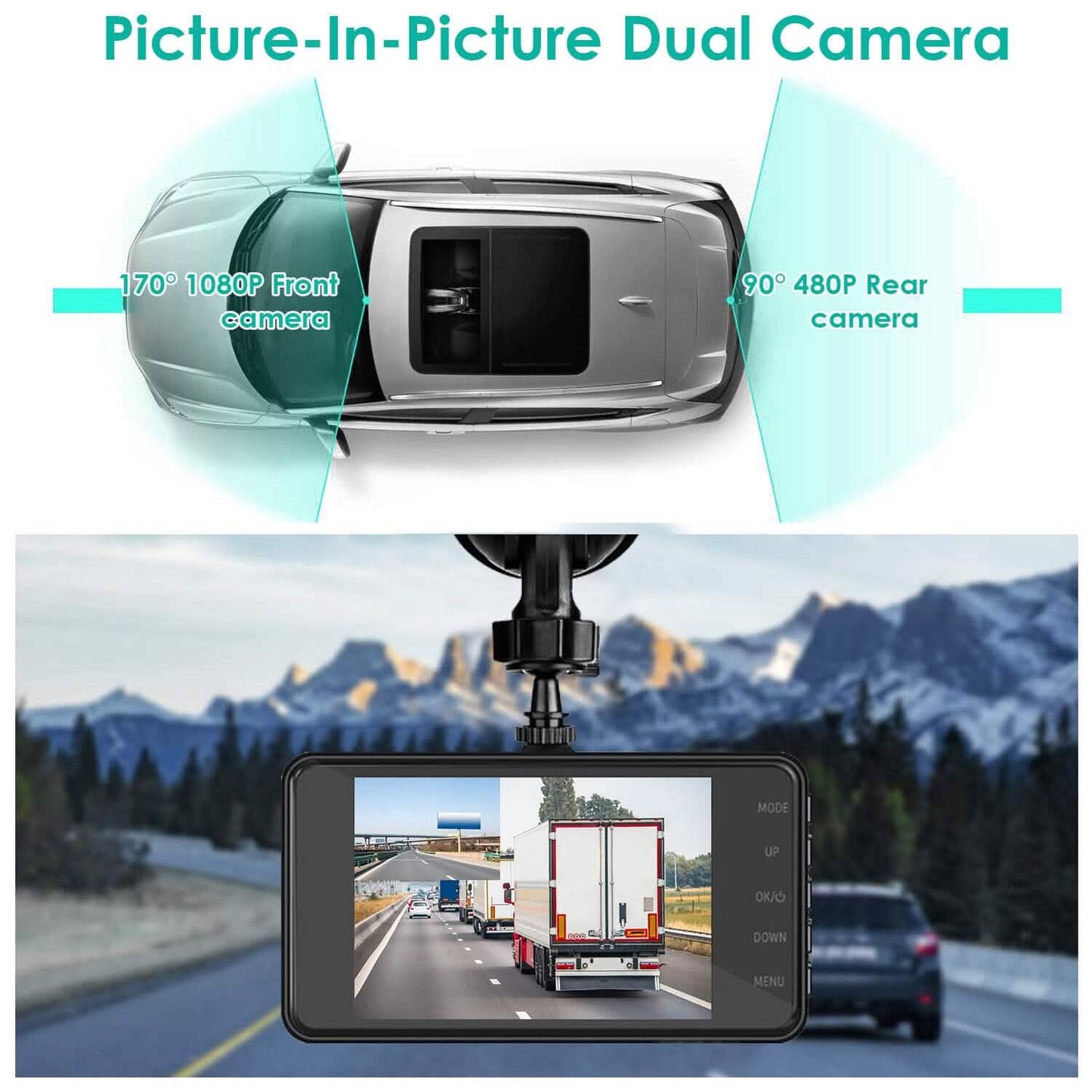 1080P 4-Inch Touch Screen Dual Dash Cam