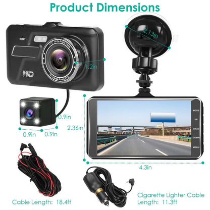 1080P 4-Inch Touch Screen Dual Dash Cam