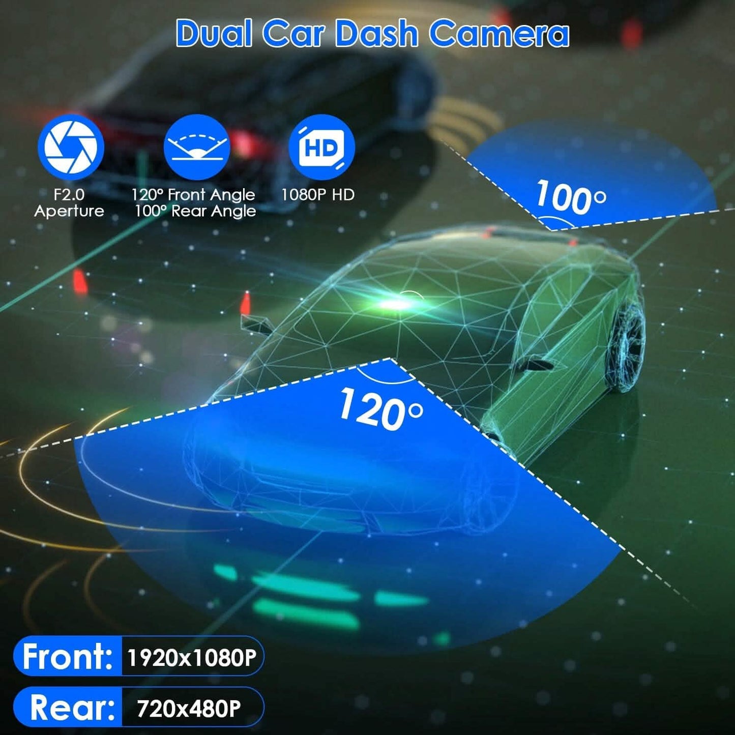 1080P Dual Dash Cam 3" Screen with Front and Rear Camera G-Sensor Motion Night Vision Loop Recording