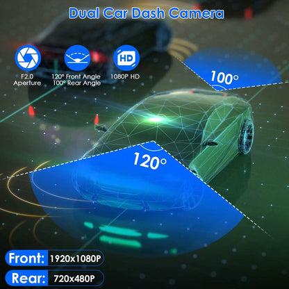1080P Dual Dash Cam 3" Screen with Front and Rear Camera G-Sensor Motion Night Vision Loop Recording