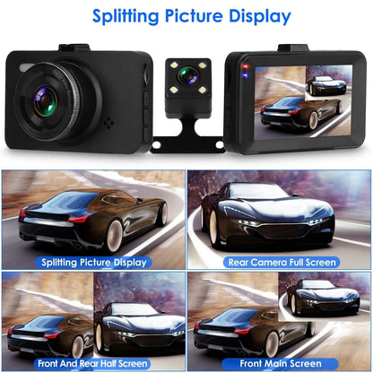 1080P Dual Dash Cam 3" Screen with Front and Rear Camera G-Sensor Motion Night Vision Loop Recording