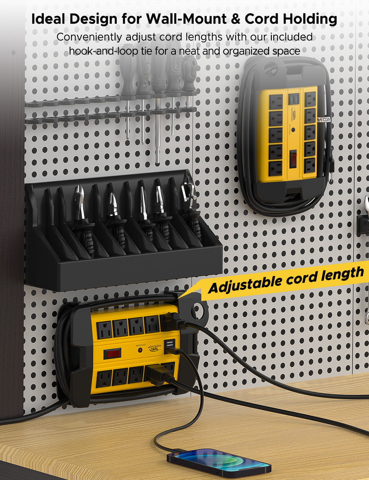 CRST 10-Outlet Metal Power Strip Surge Protector, 2800 Joules, 15ft with Cord Management