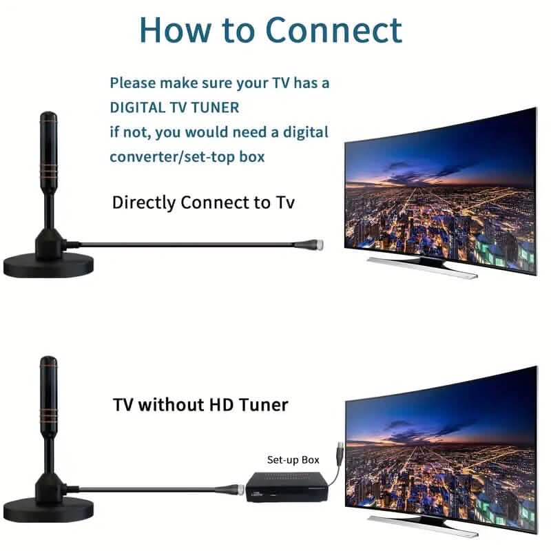 10ft Coax Cable HD Digital TV Antenna with Magnetic Base