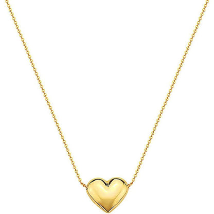 10K Gold Puffed Heart Necklace for Women Adjustable