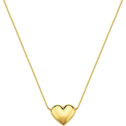 10K Gold Puffed Heart Necklace for Women Adjustable