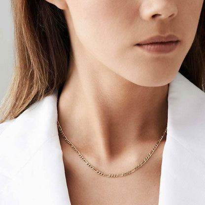 10K Solid Gold 3MM Italian Figaro Chain Link Pendant Necklace