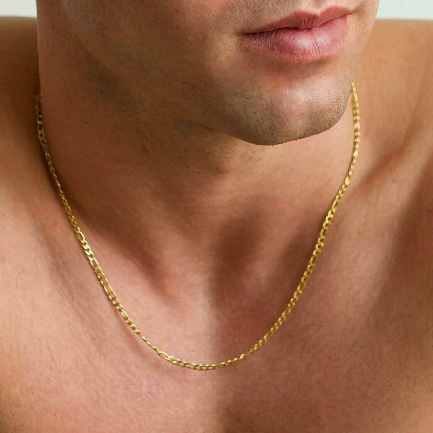 10K Solid Gold 3MM Italian Figaro Chain Link Pendant Necklace