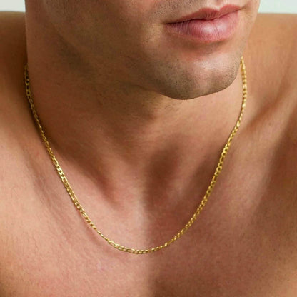 10K Solid Gold 3MM Italian Figaro Chain Link Pendant Necklace