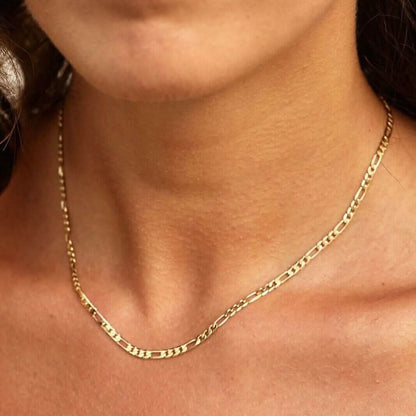 10K Solid Gold 3MM Italian Figaro Chain Link Pendant Necklace