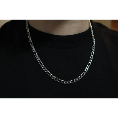 10K Solid White Gold Figaro Chain Necklace
