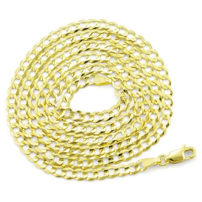10K Solid Yellow Gold 4mm Cuban Curb Chain Link Necklace Lobster Clasp