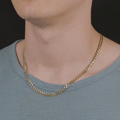 10K Solid Yellow Gold 4mm Cuban Curb Chain Link Necklace Lobster Clasp