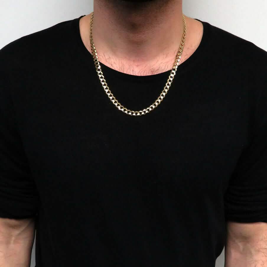 10K Solid Yellow Gold Curb Cuban Link Chain Pendant Necklace 7mm
