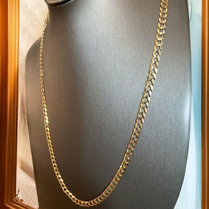 10k Yellow Gold 5MM Curb Chain Cuban Link Necklace 16"-30" Made In Italy