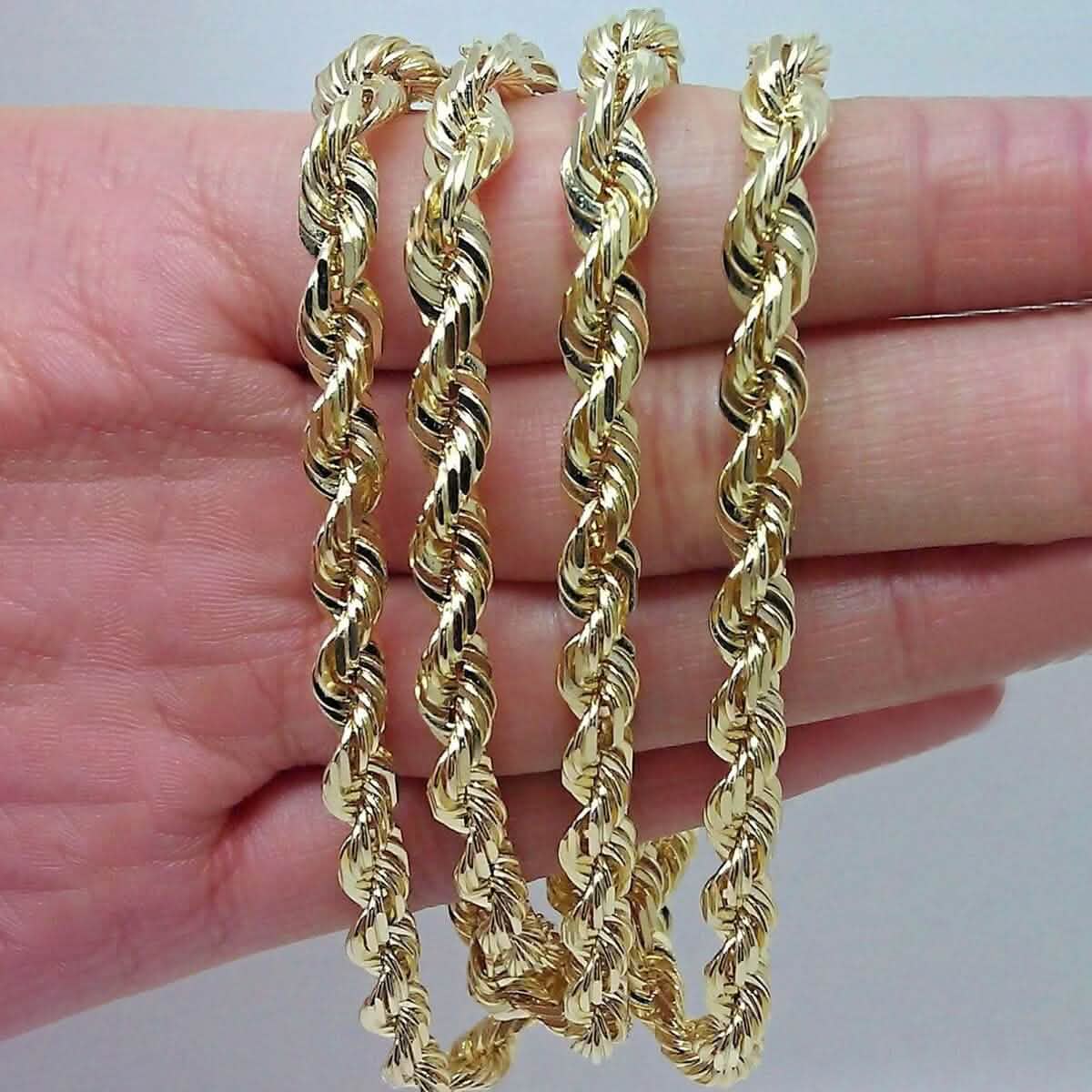 10K Yellow Gold 6MM Diamond Cut Rope Chain Necklace
