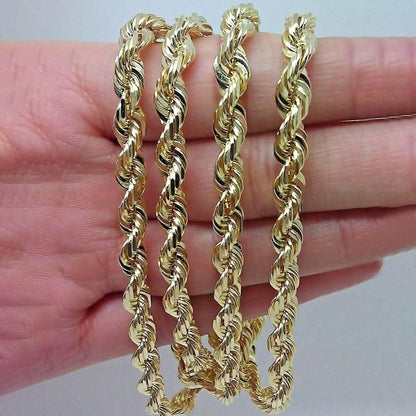 10K Yellow Gold 6MM Diamond Cut Rope Chain Necklace