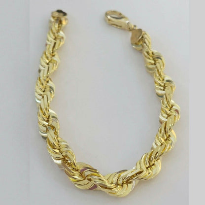 10k Yellow Gold Mens 6mm Diamond Cut Rope Genuine Italian Chain Link Bracelet 8"