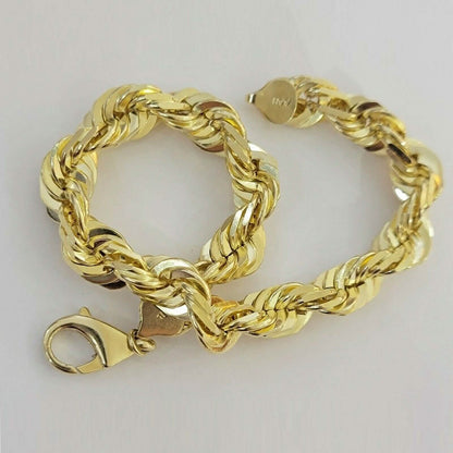 10k Yellow Gold Mens 6mm Diamond Cut Rope Genuine Italian Chain Link Bracelet 8"