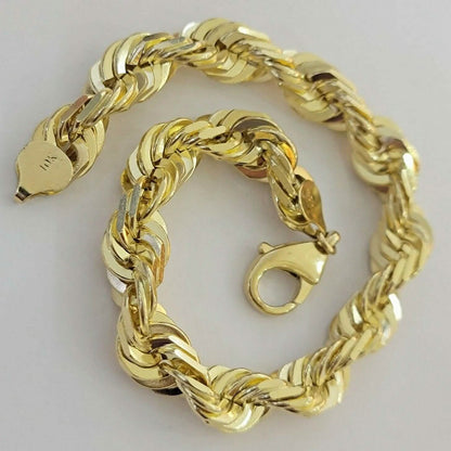 10k Yellow Gold Mens 6mm Diamond Cut Rope Genuine Italian Chain Link Bracelet 8"