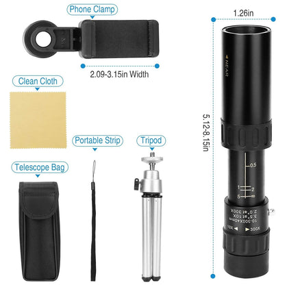 10X-300X Zoom Monocular Telescope High Definition Phone Telephoto Lens