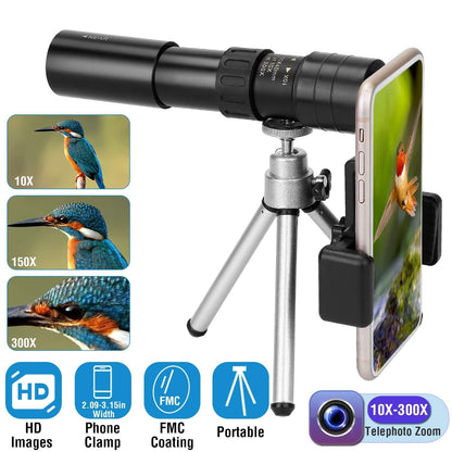 10X-300X Zoom Monocular Telescope High Definition Phone Telephoto Lens