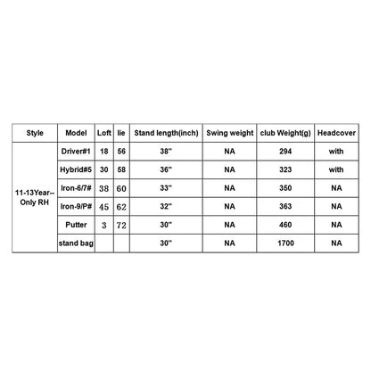11-13 Age Lightweight Junior Golf Clubs