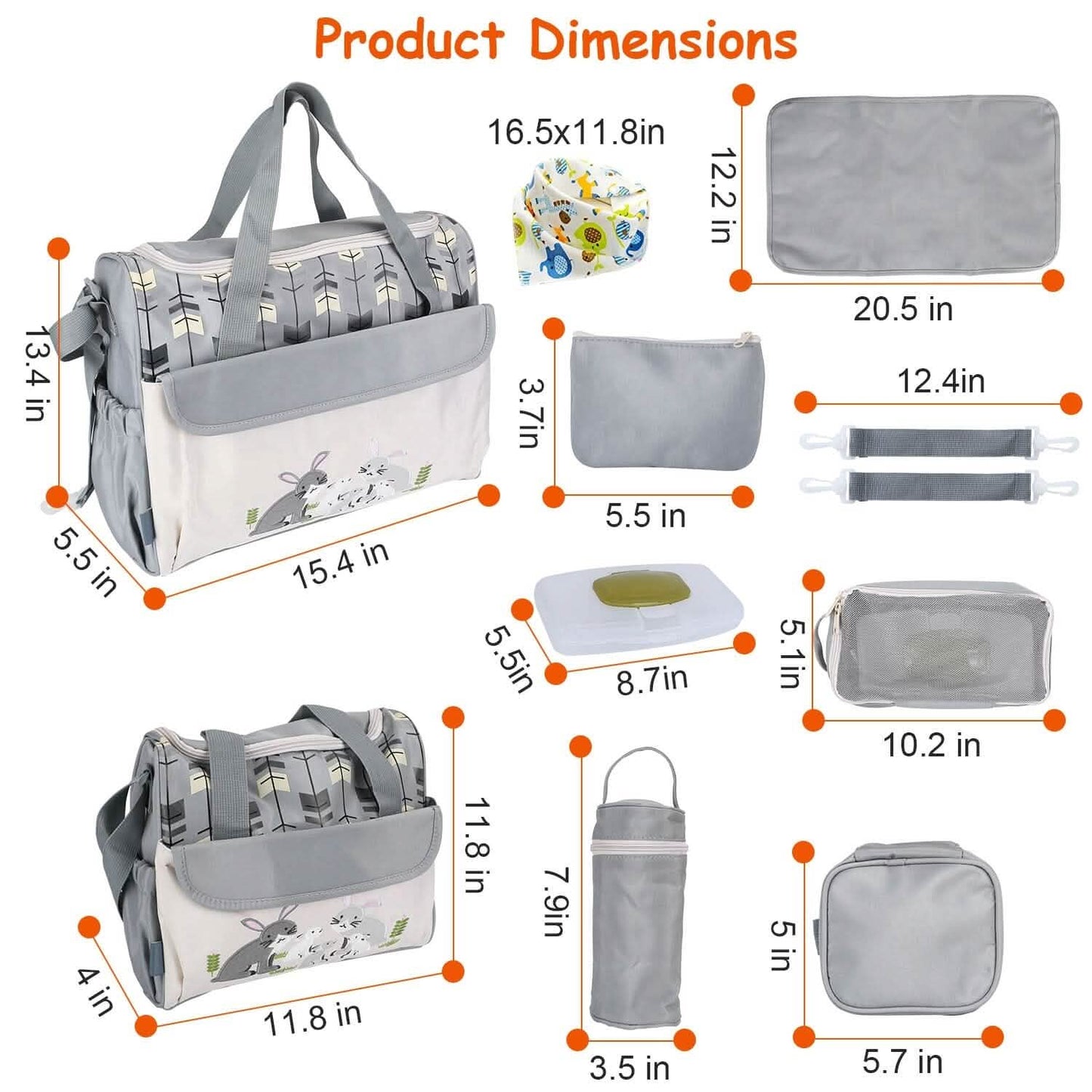 11-Piece Set: Multifunctional Diaper Handbags with Food Bag