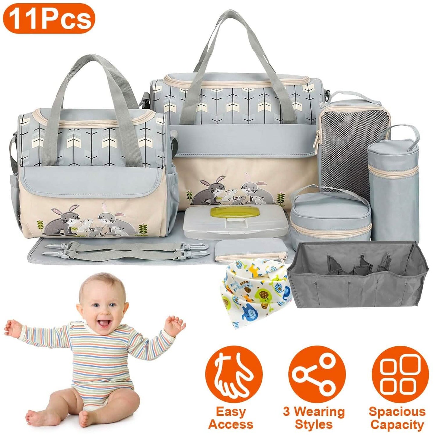11-Piece Set: Multifunctional Diaper Handbags with Food Bag