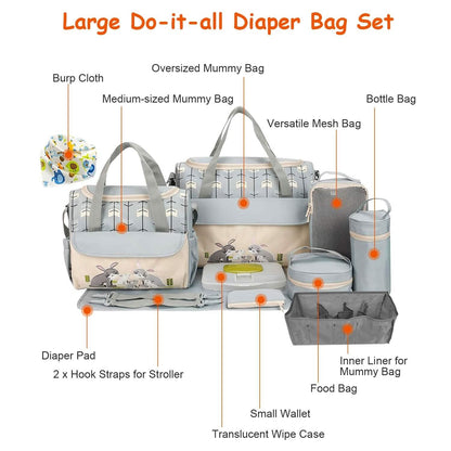 11-Piece Set: Multifunctional Diaper Handbags with Food Bag