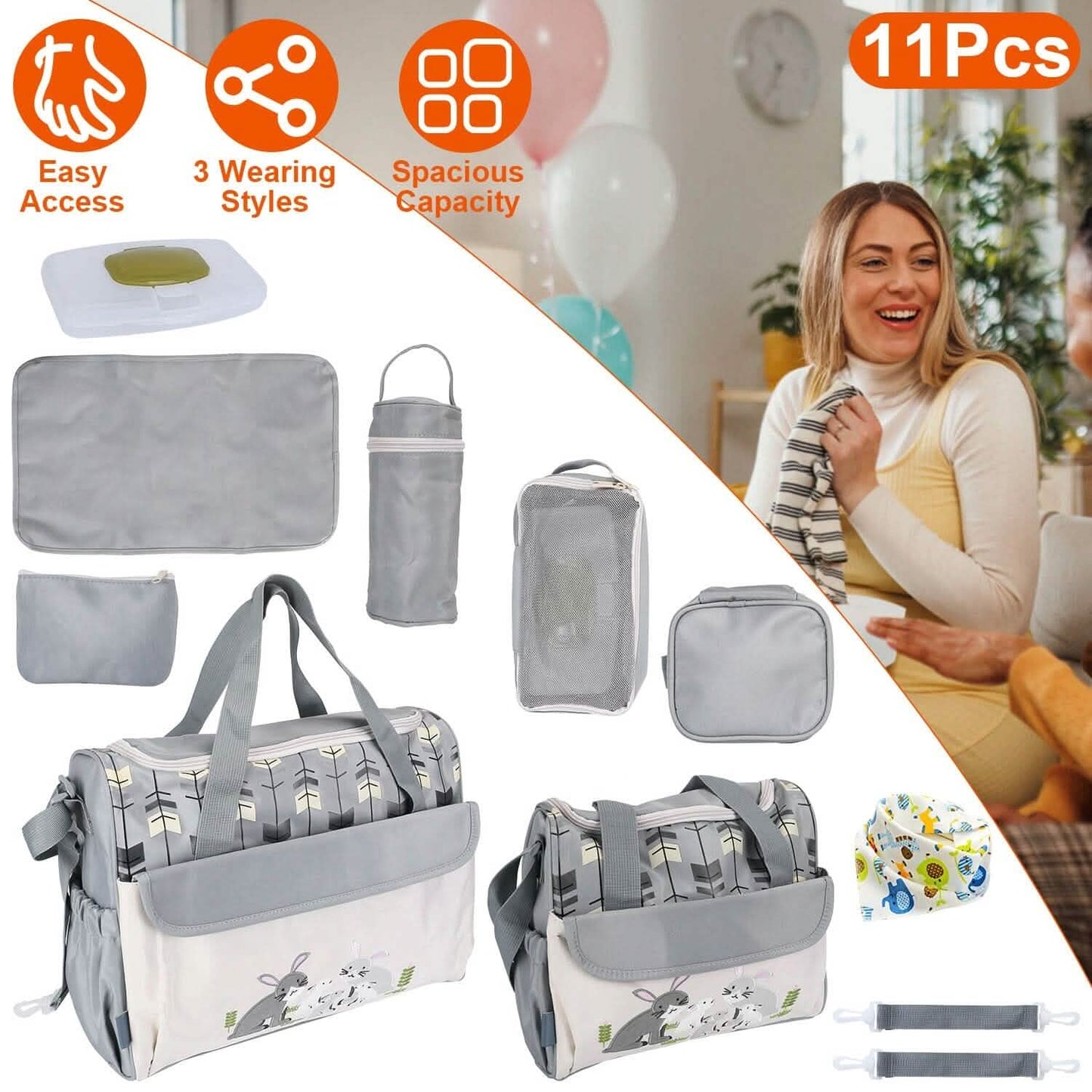 11-Piece Set: Multifunctional Diaper Handbags with Food Bag