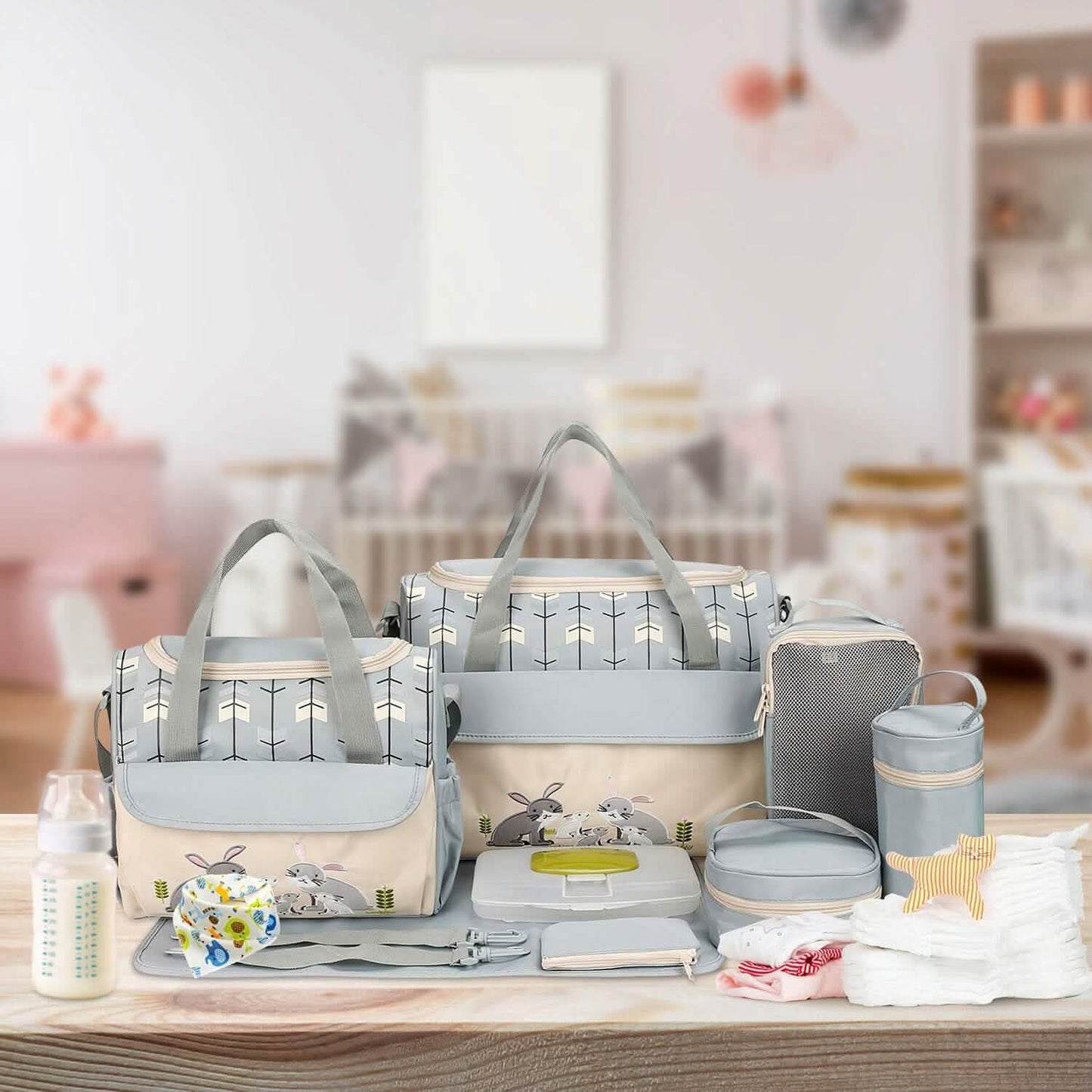 11-Piece Set: Multifunctional Diaper Handbags with Food Bag