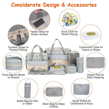 11-Piece Set: Multifunctional Diaper Handbags with Food Bag