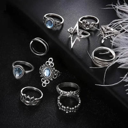 11-Pieces: Vintage Synthetic Gemstone Ring Set