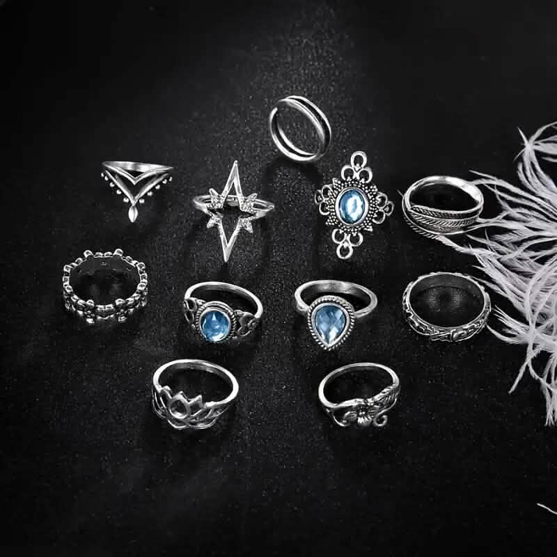11-Pieces: Vintage Synthetic Gemstone Ring Set