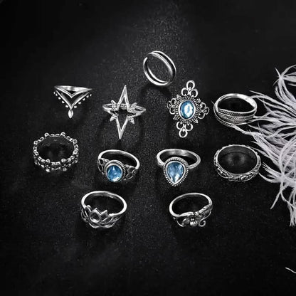 11-Pieces: Vintage Synthetic Gemstone Ring Set