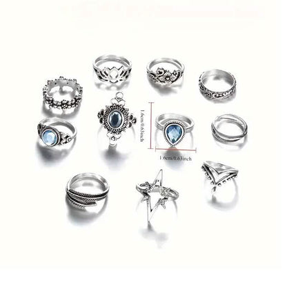 11-Pieces: Vintage Synthetic Gemstone Ring Set