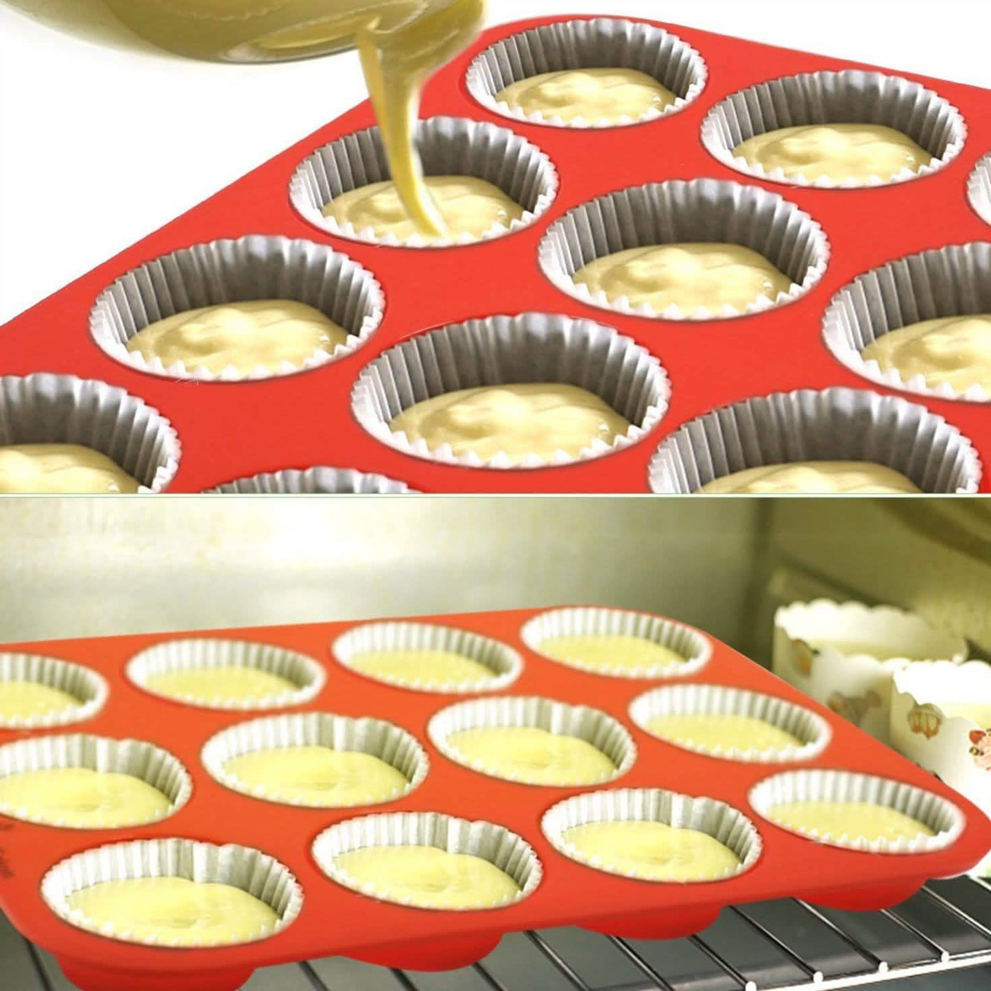 12 Cup Non-Stick Cupcakes Muffin Baking Pan Silicone Mold