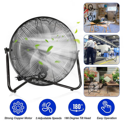 12" Floor Fan Copper Motor High-Velocity with 3 Adjustable Speeds