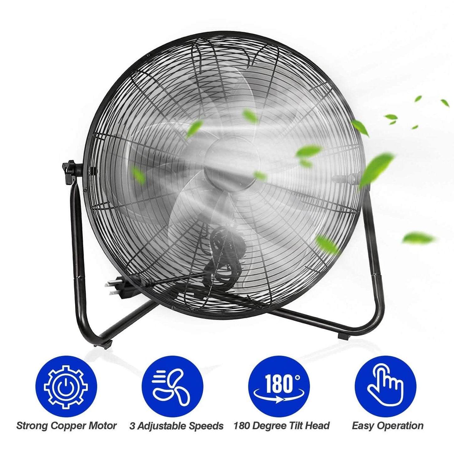 12" Floor Fan Copper Motor High-Velocity with 3 Adjustable Speeds